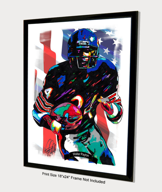 Walter Payton Chicago Bears Football Sports Print Poster Wall Art 18x24