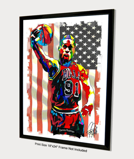 Dennis Rodman Chicago Bulls Basketball Poster Print Wall Art 18x24