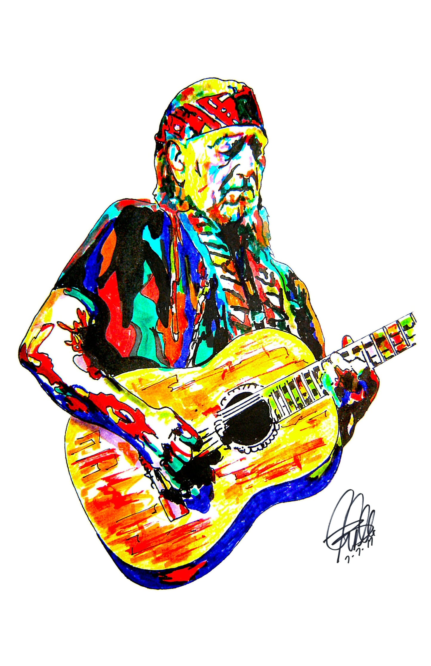 Willie Nelson Singer Guitar Pop Country Music Print Poster Wall Art 11x17