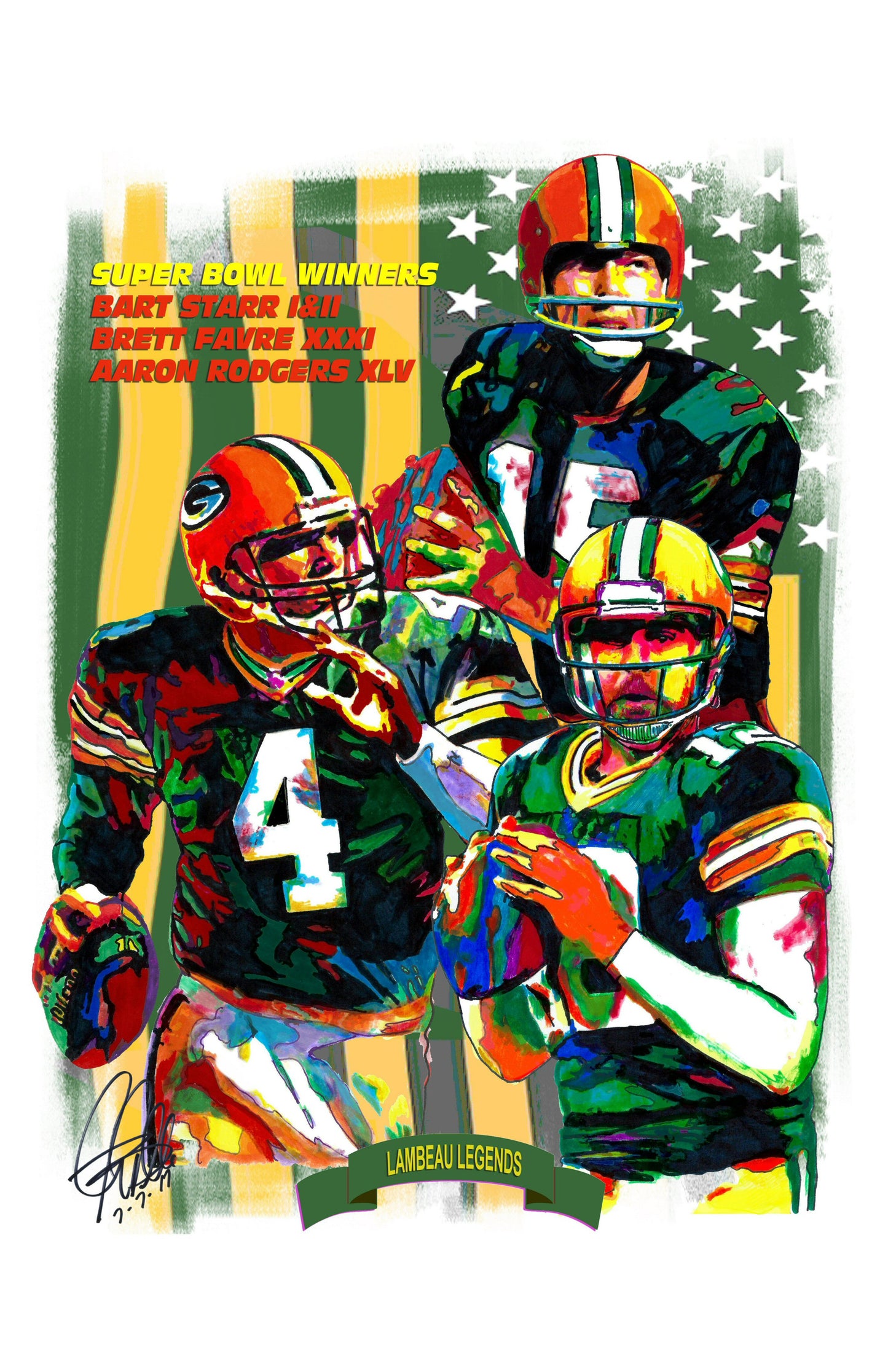 Green Bay Packers Starr Favre Rodgers Football Poster Print Wall Art 11x17