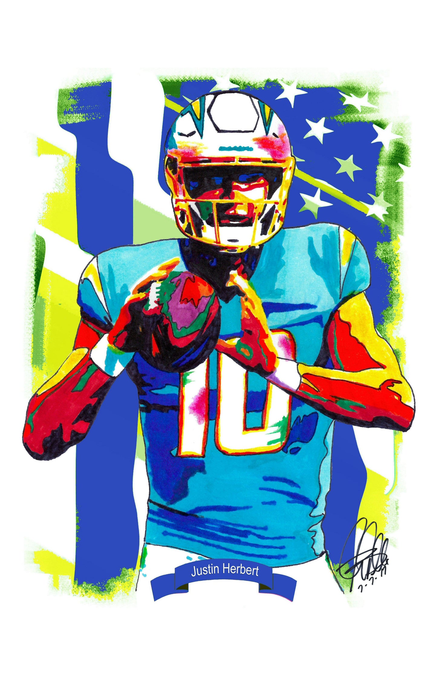 Justin Herbert Los Angeles Chargers Football Sports Poster Print Wall Art 11x17