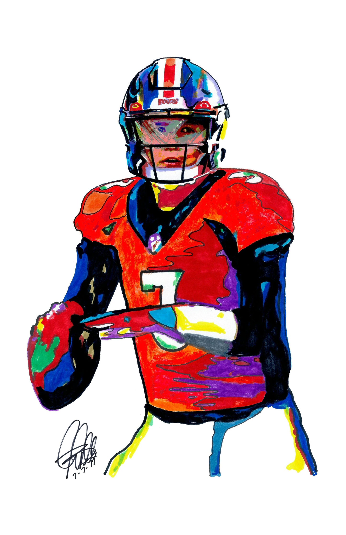 Drew Lock Denver Broncos Quarterback Football Sports Art Poster Print 11x17