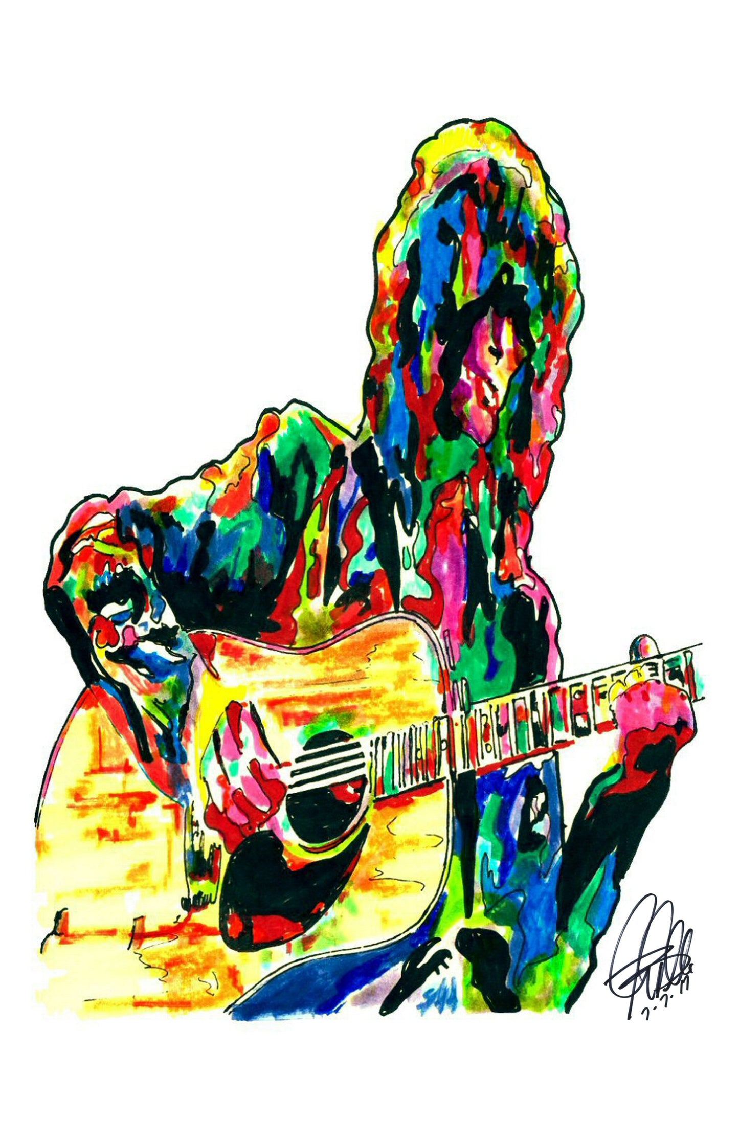 Jimmy Page Led Zeppelin Acoustic Guitar Rock Music Print Poster Wall Art 11x17