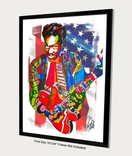 Chuck Berry Johnny B Goode Guitar Music Print Poster Wall Art 18x24