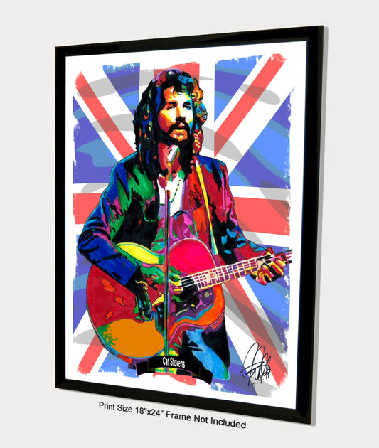 Cat Stevens Singer Guitar Folk Rock Music Poster Print Wall Art 18x24