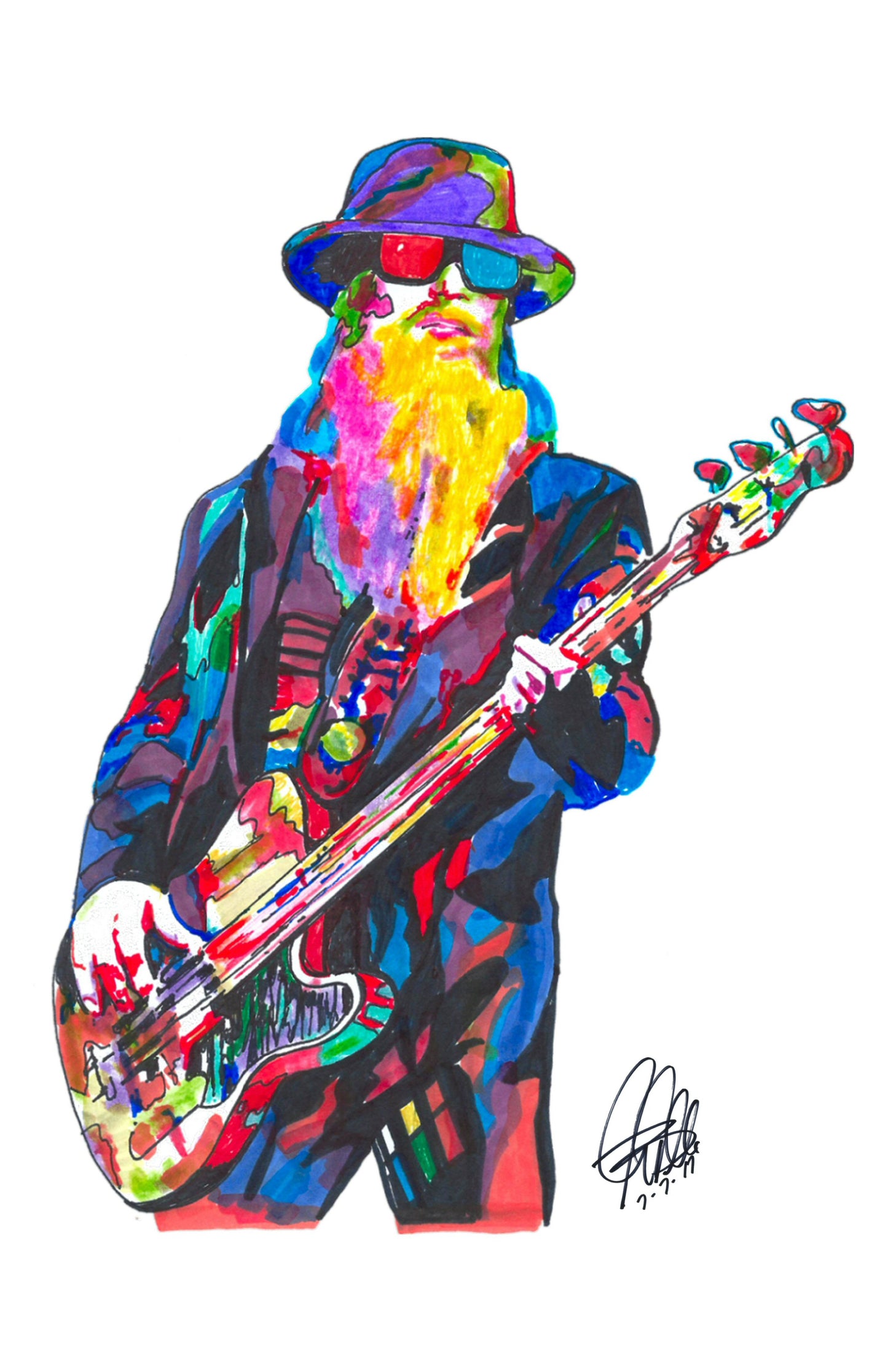 Dusty Hill ZZ Top Singer Bass Guitar Rock Music Poster Print Wall Art 11x17