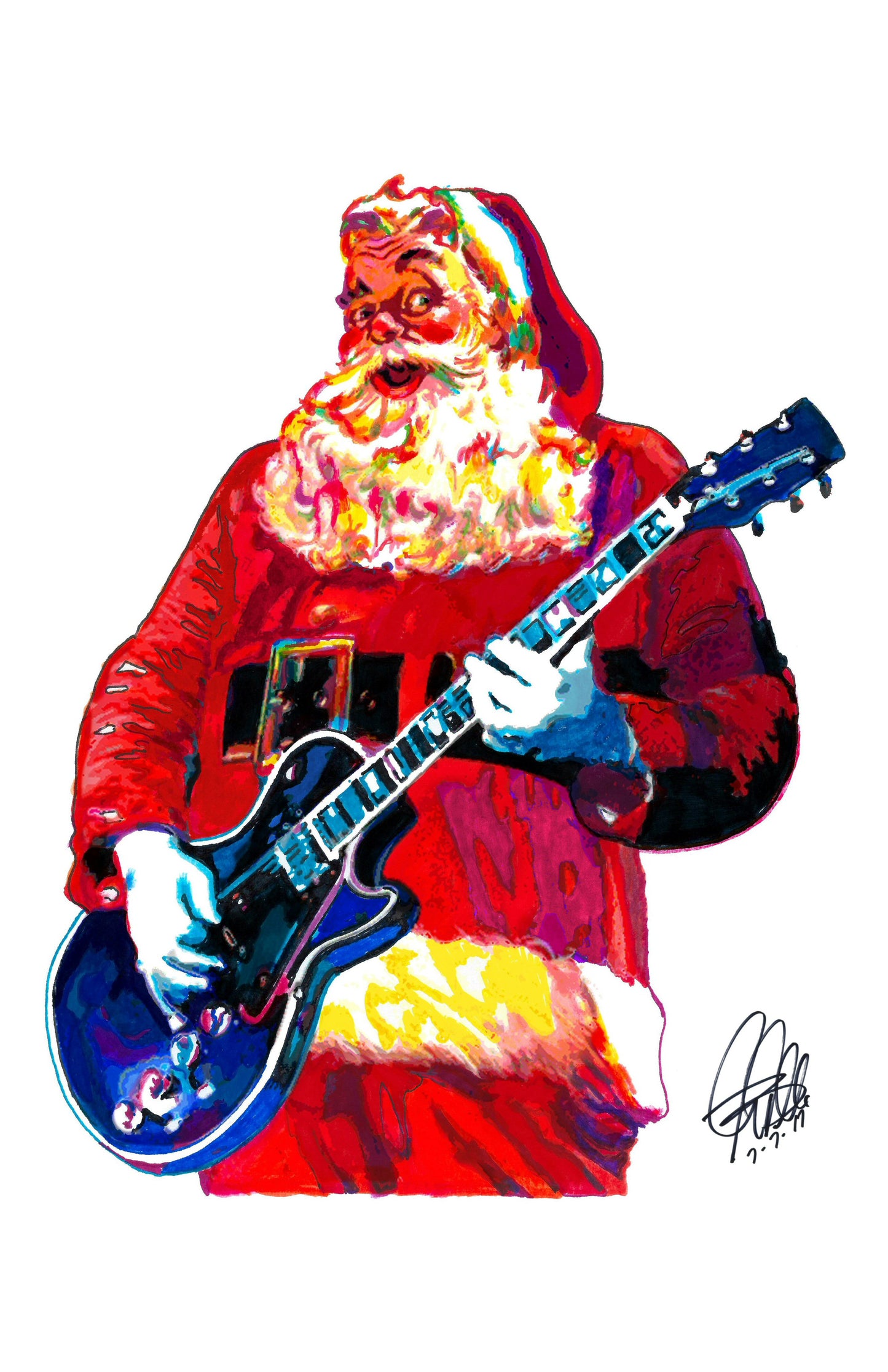 Santa Claus Guitar Music Poster Print Wall Art 11x17