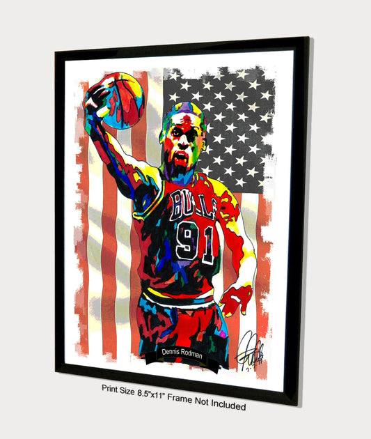 Dennis Rodman Chicago Bulls Basketball Poster Print Wall Art 8.5x11