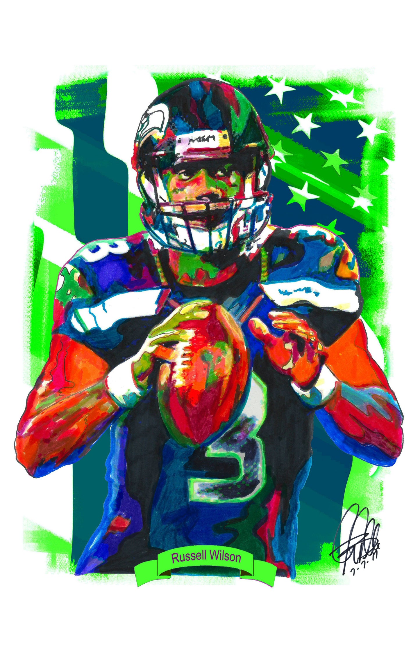 Russell Wilson Seattle Seahawks Football Poster Print Wall Art 11x17