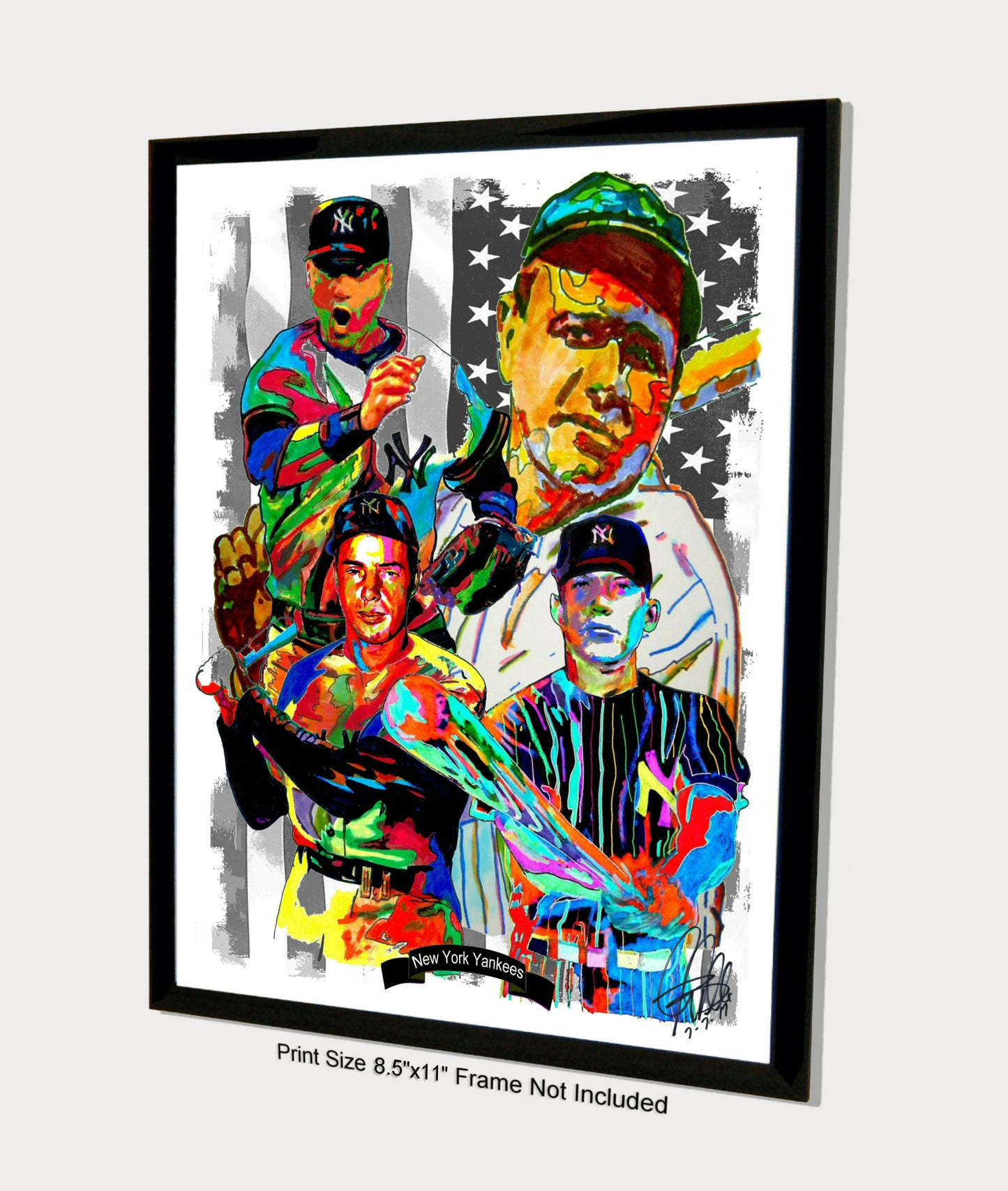 New York Yankees Babe Ruth Derek Jeter Joe DiMaggio Mickey Mantle Print 8.5x11