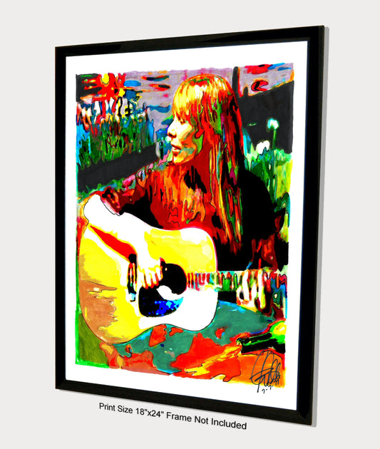 Joni Mitchell Singer Guitar Folk Rock Music Poster Print Wall Art 18x24