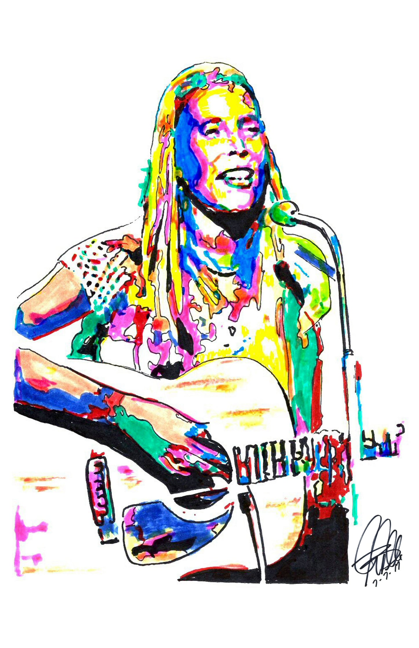 Joni Mitchell Singer Guitar Folk Rock Pop Music Poster Print Wall Art 11x17