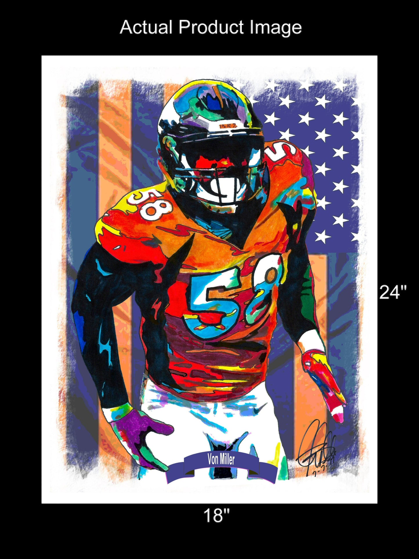 Von Miller of the Denver Broncos Football Sports Print Poster Wall Art 18x24