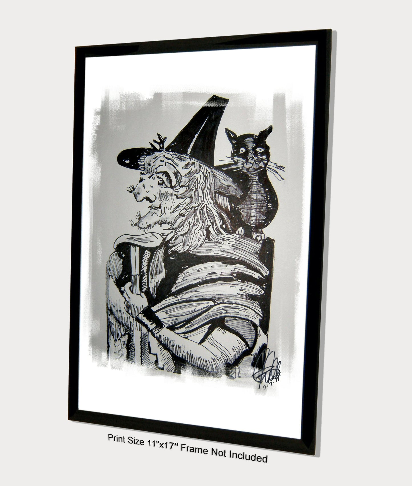 Witch and Black Cat Halloween Print Poster Wall Art 11x17