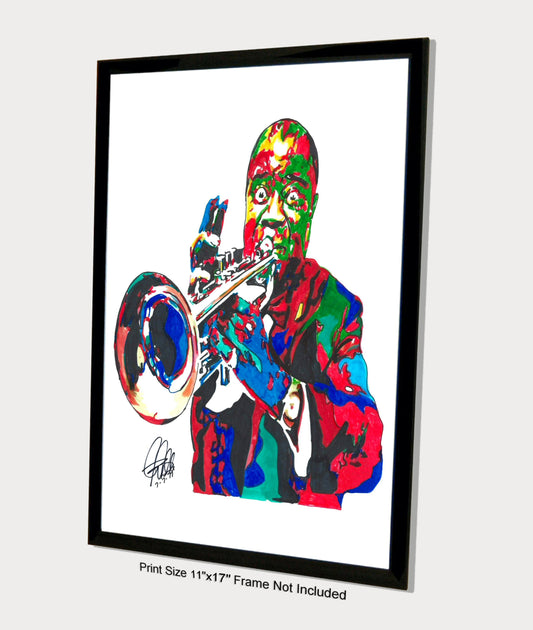 Louis Armstrong Trumpet Dixieland Music Poster Print Wall Art 11x17