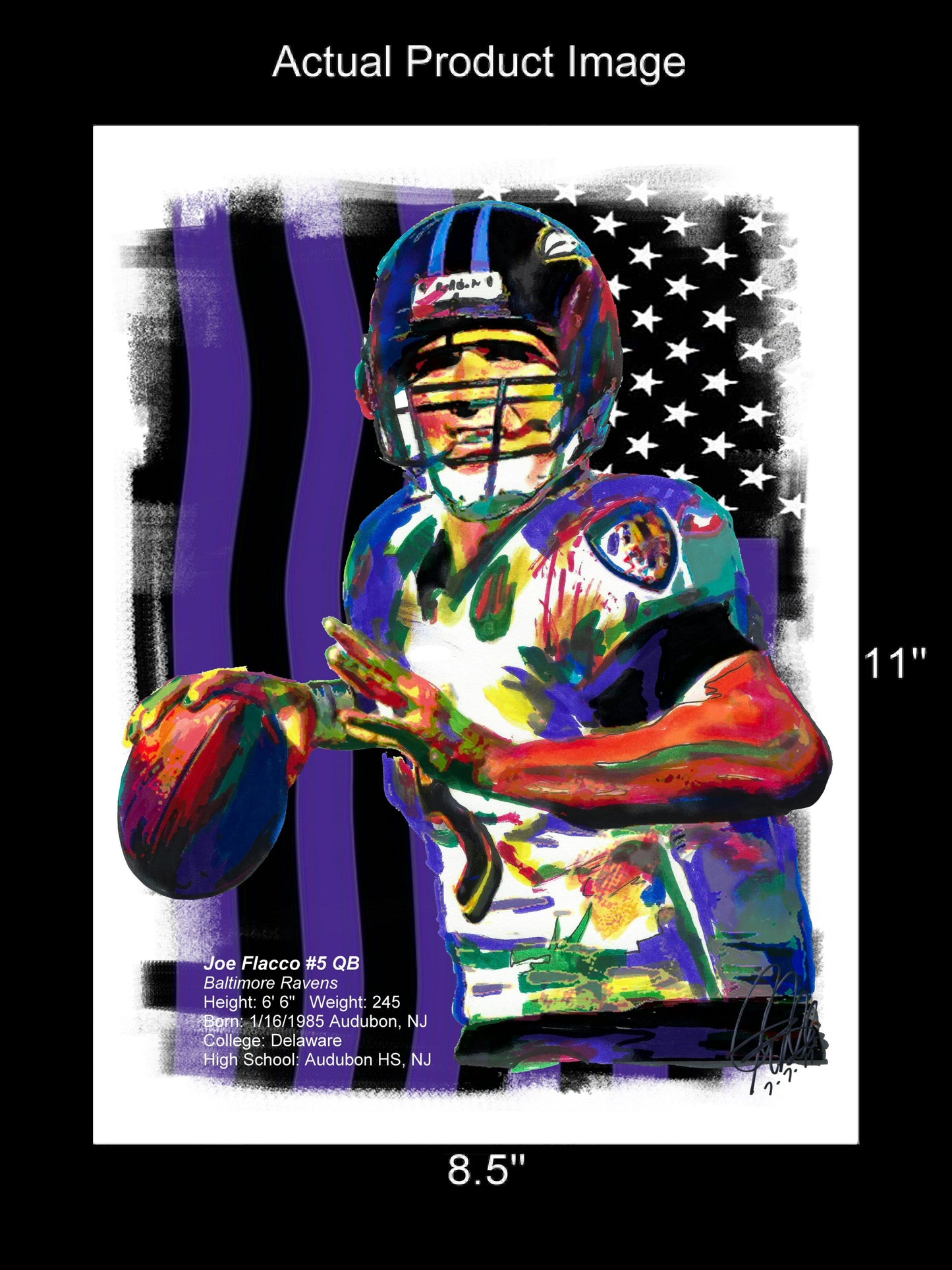 Joe Flacco Baltimore Ravens Football Sports Poster Print Wall Art 8.5x11