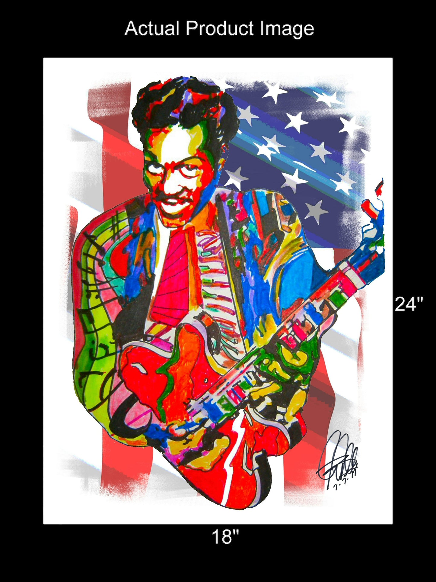 Chuck Berry Johnny B Goode Guitar Music Print Poster Wall Art 18x24