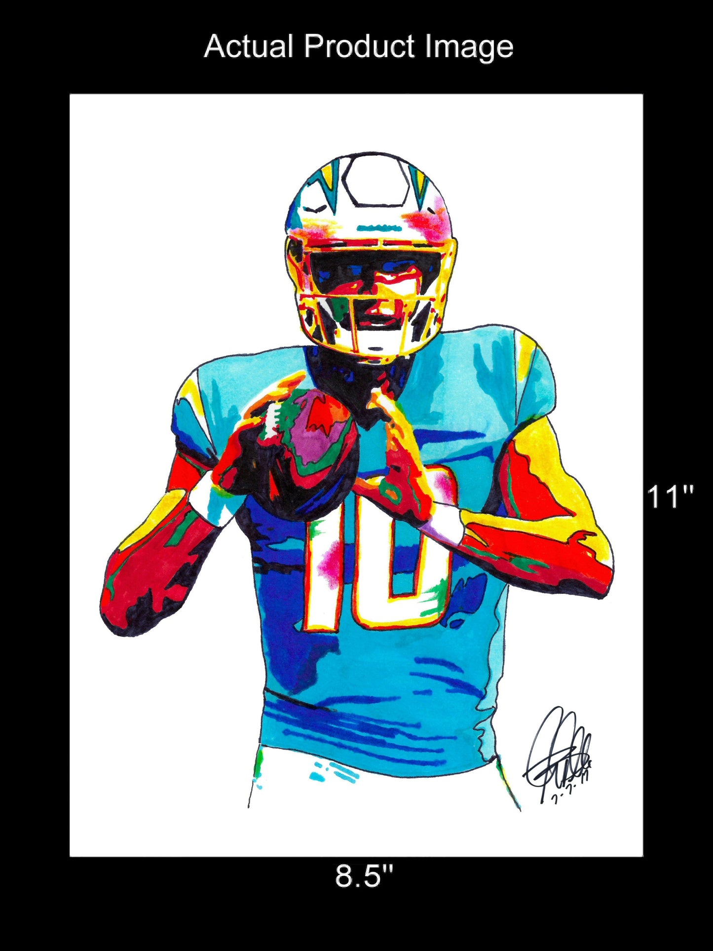 Justin Herbert Los Angeles Chargers QB Football Poster Print Wall Art 8.5x11