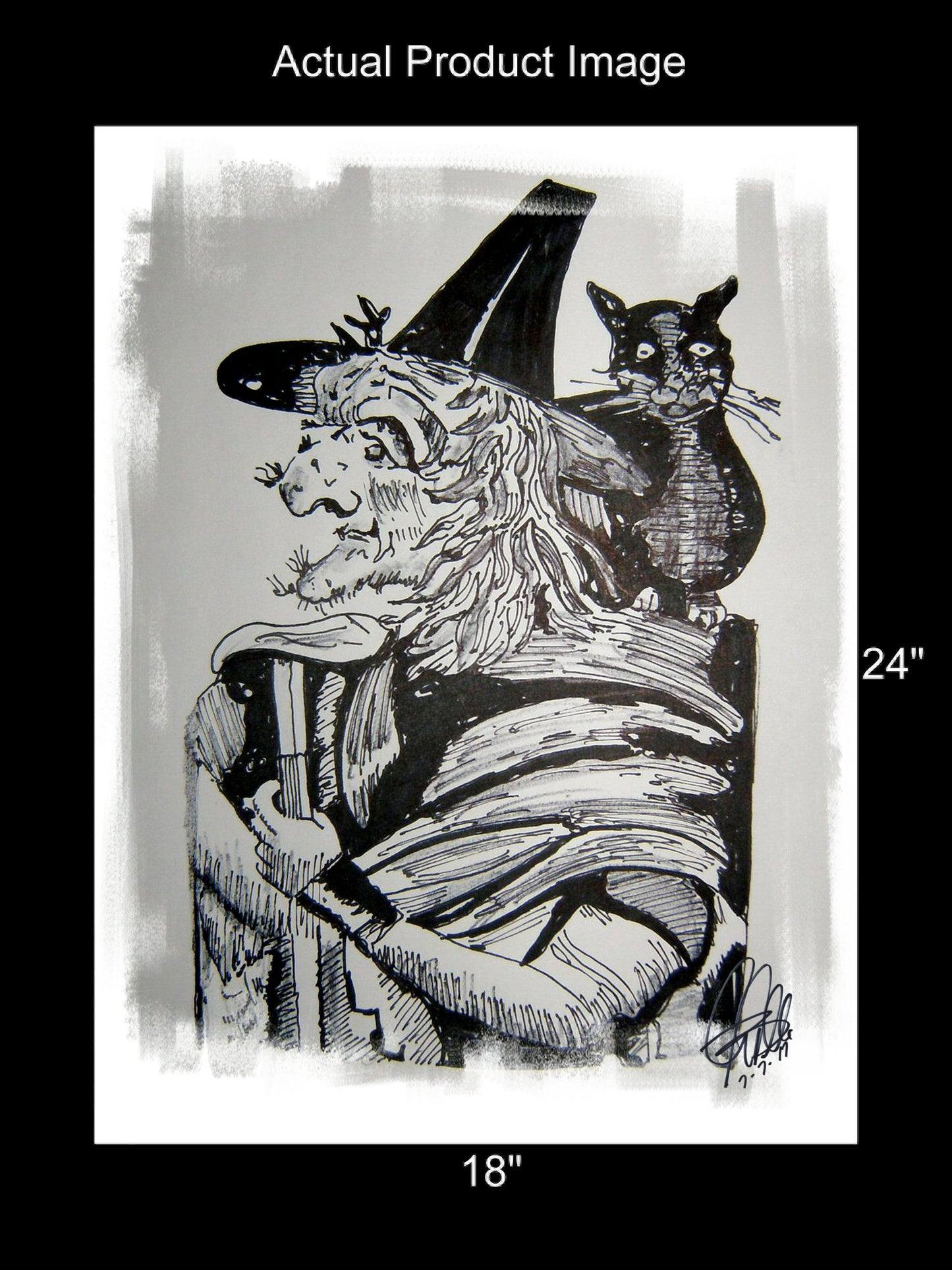 Witch and Black Cat Halloween Print Poster Wall Art 18x24