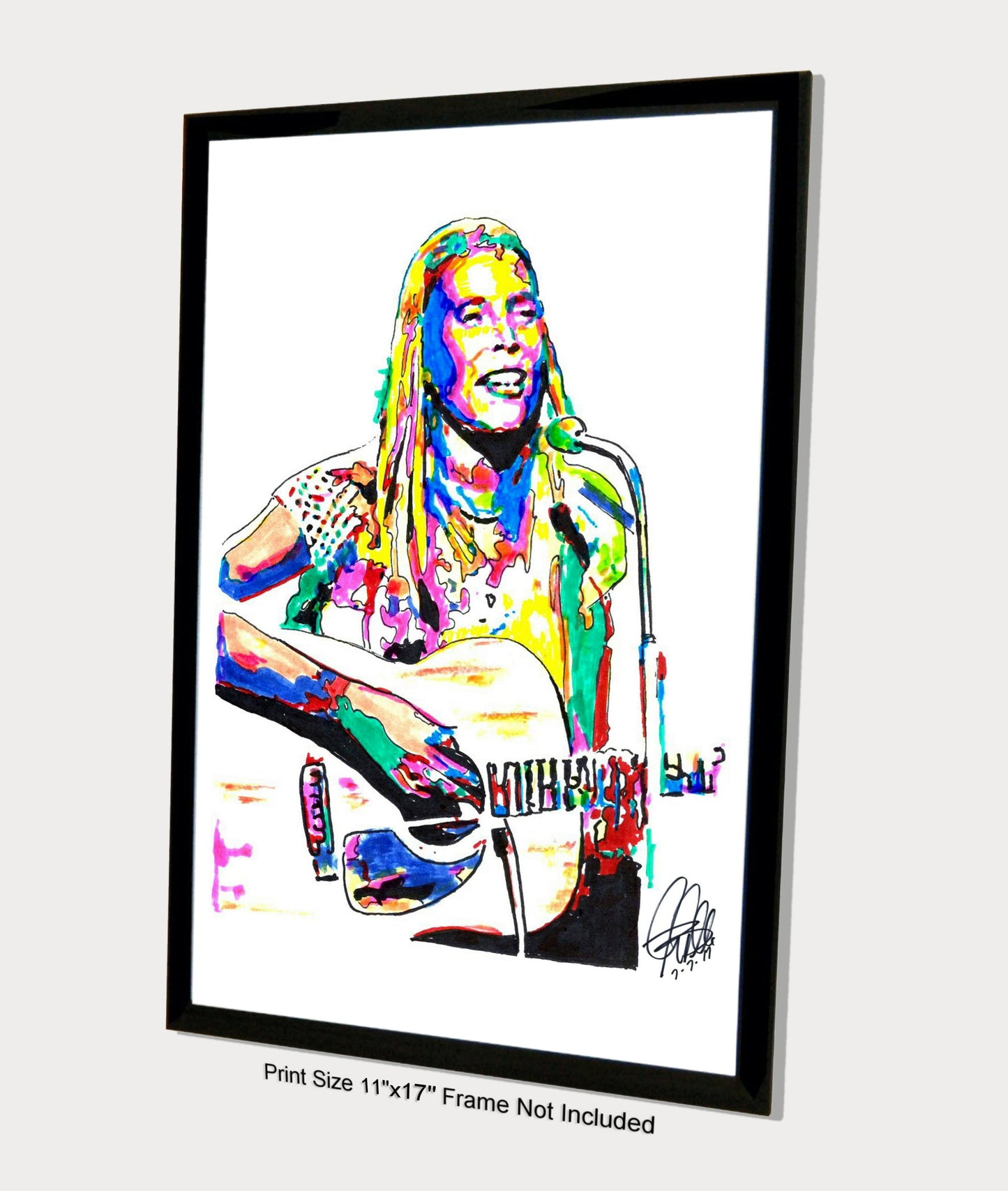 Joni Mitchell Singer Guitar Folk Rock Pop Music Poster Print Wall Art 11x17