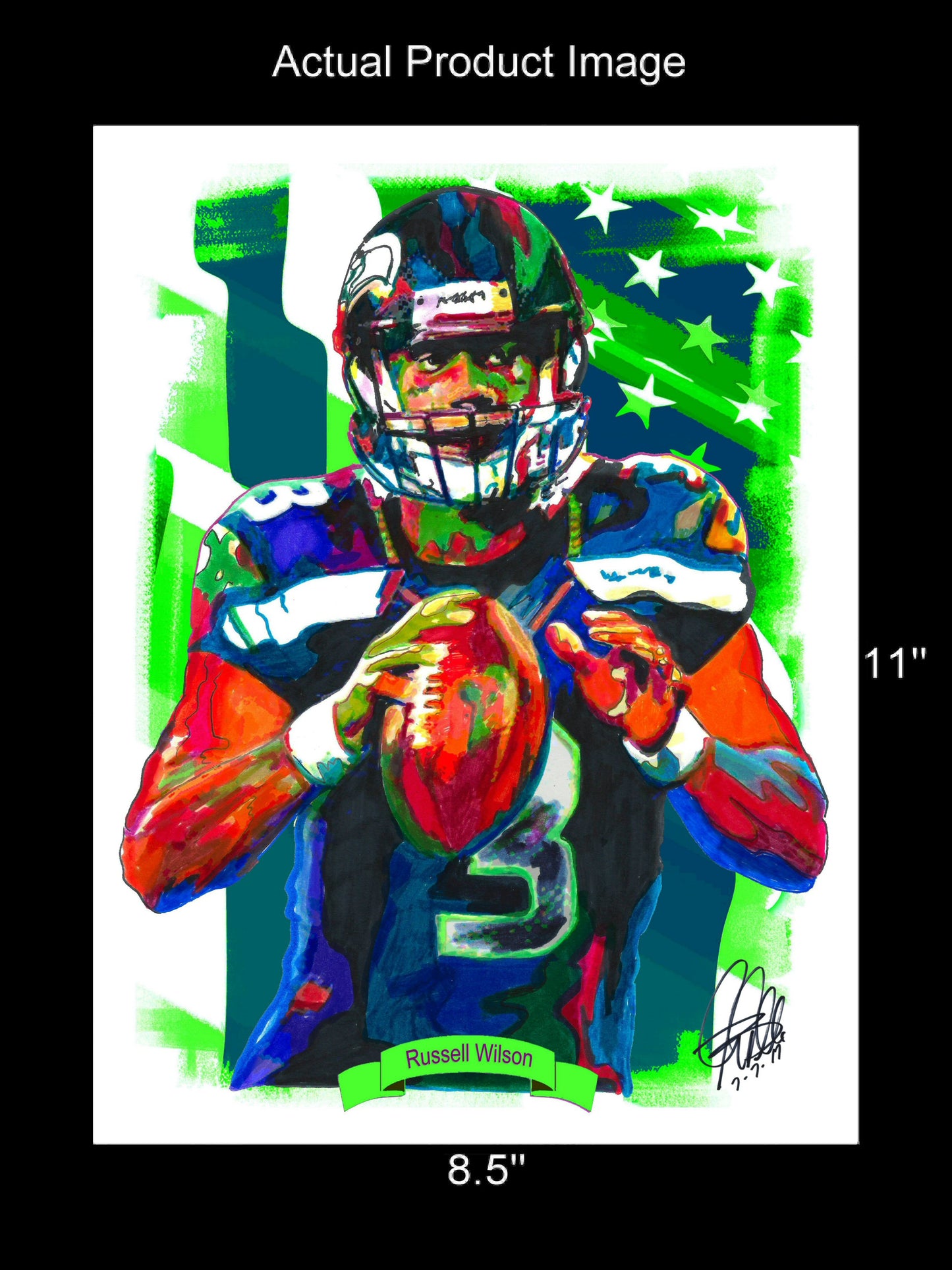 Russell Wilson Seattle Seahawks Football Poster Print Wall Art 8.5x11