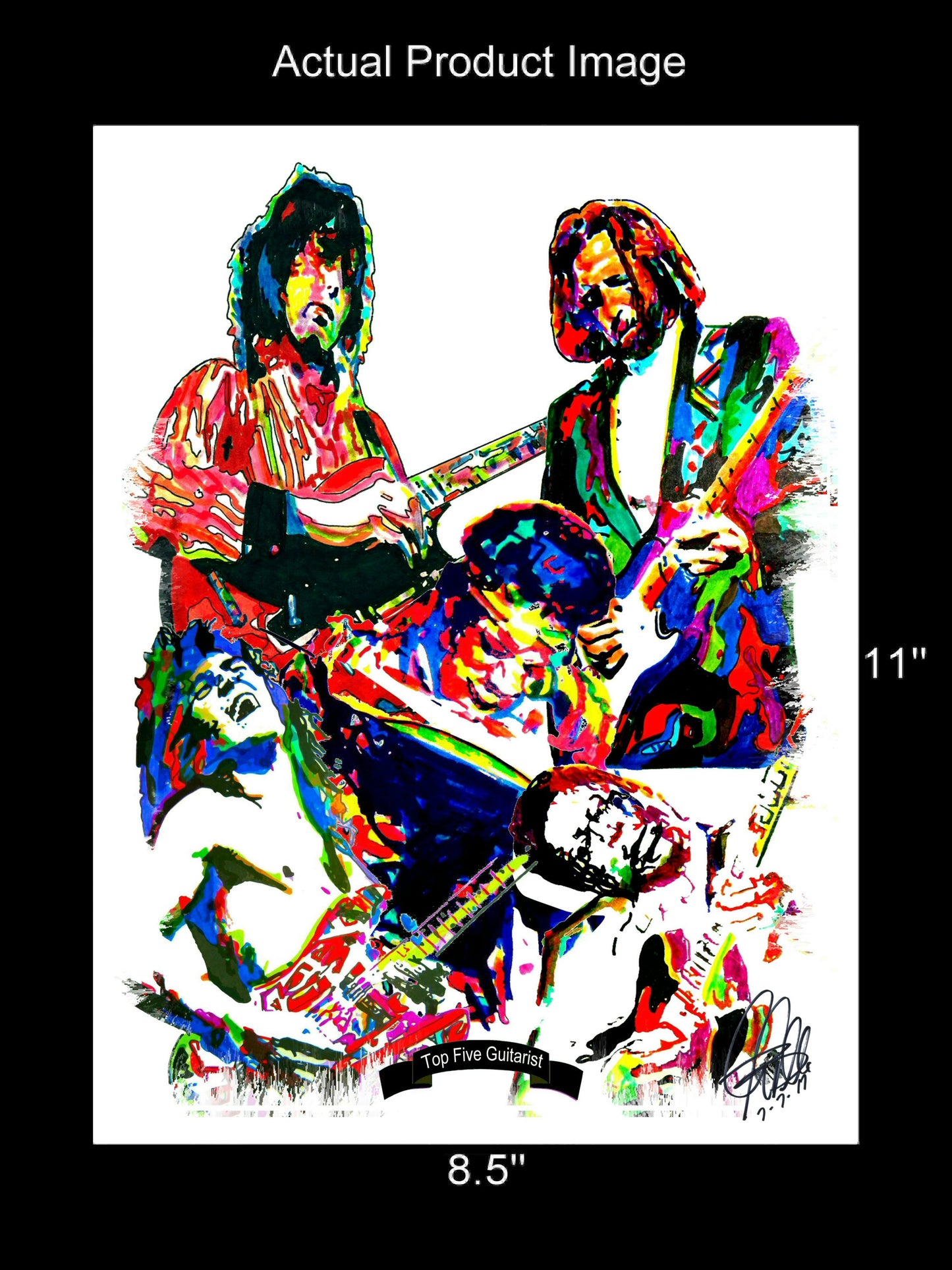 Top 5 Guitarists Page Van Halen Hendrix Clapton BB King Music Print 8.5x11