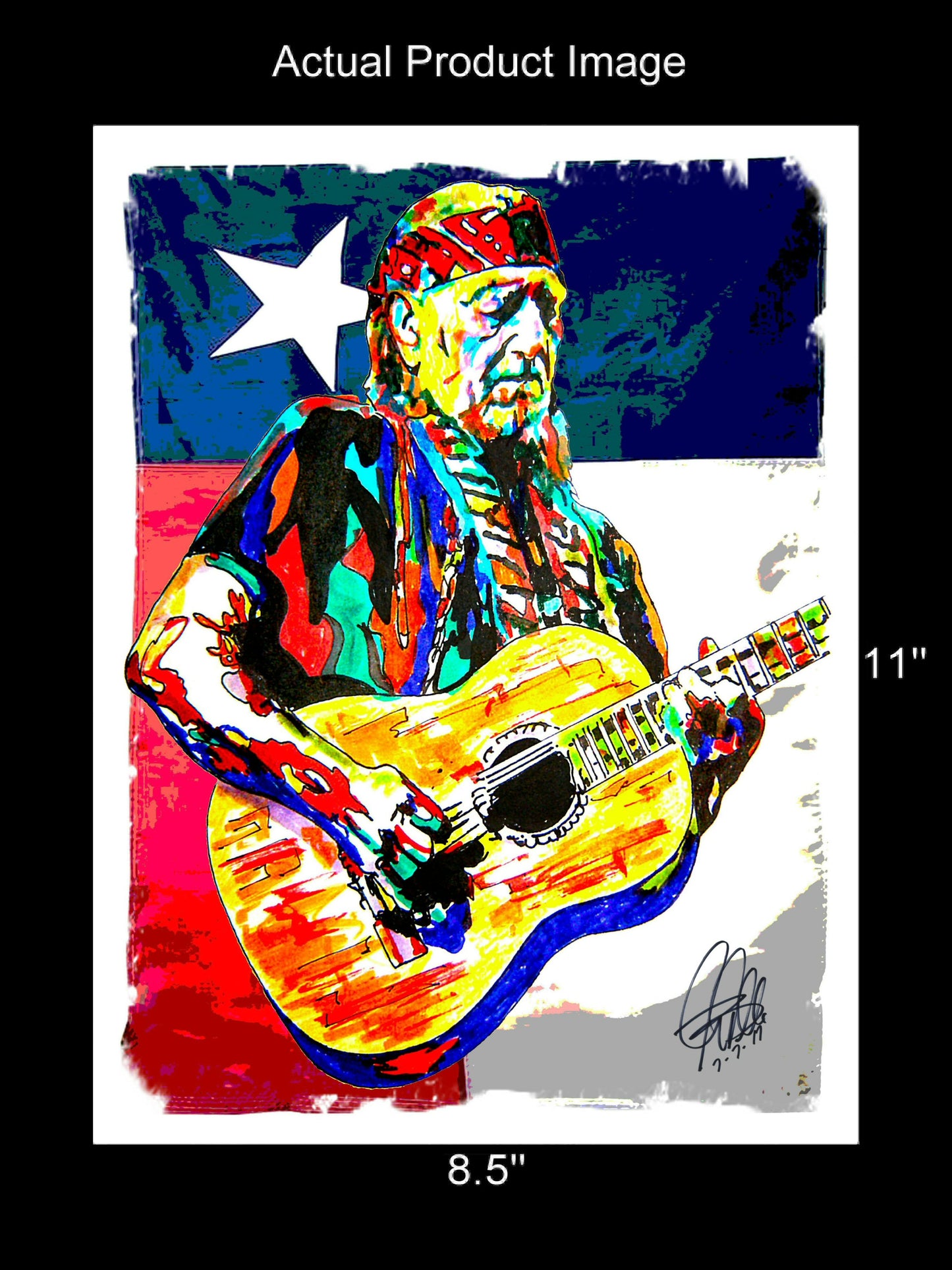 Willie Nelson Singer Guitar Country Music Poster Print Wall Art 8.5x11