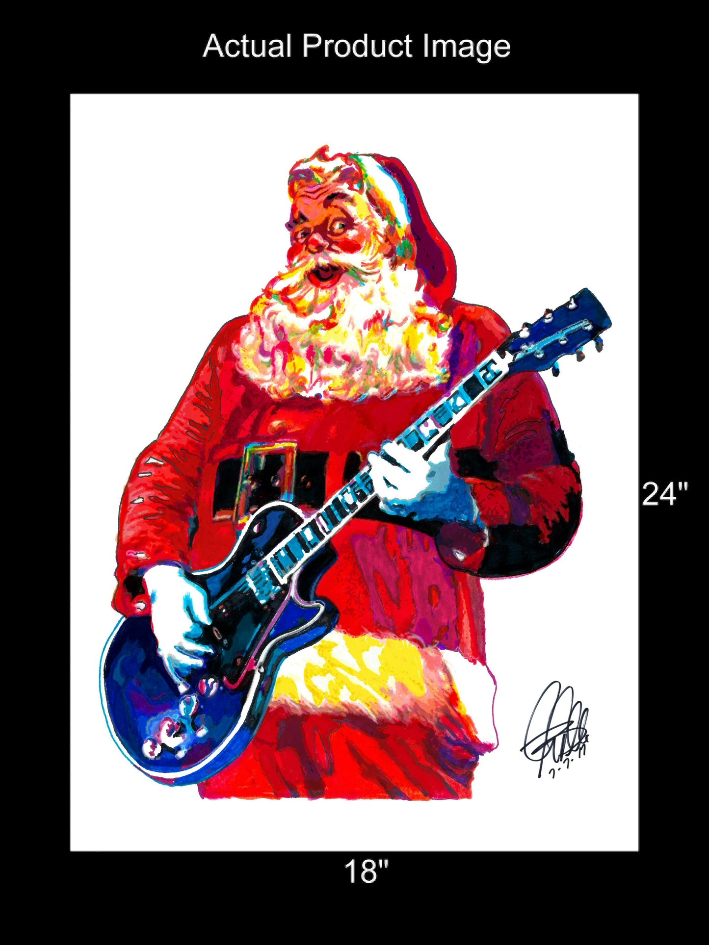 Santa Claus Guitar Music Poster Print Wall Art 18x24