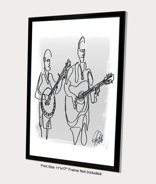 Bluegrass Players Guitar Banjo Music Poster Print Wall Art 11x17