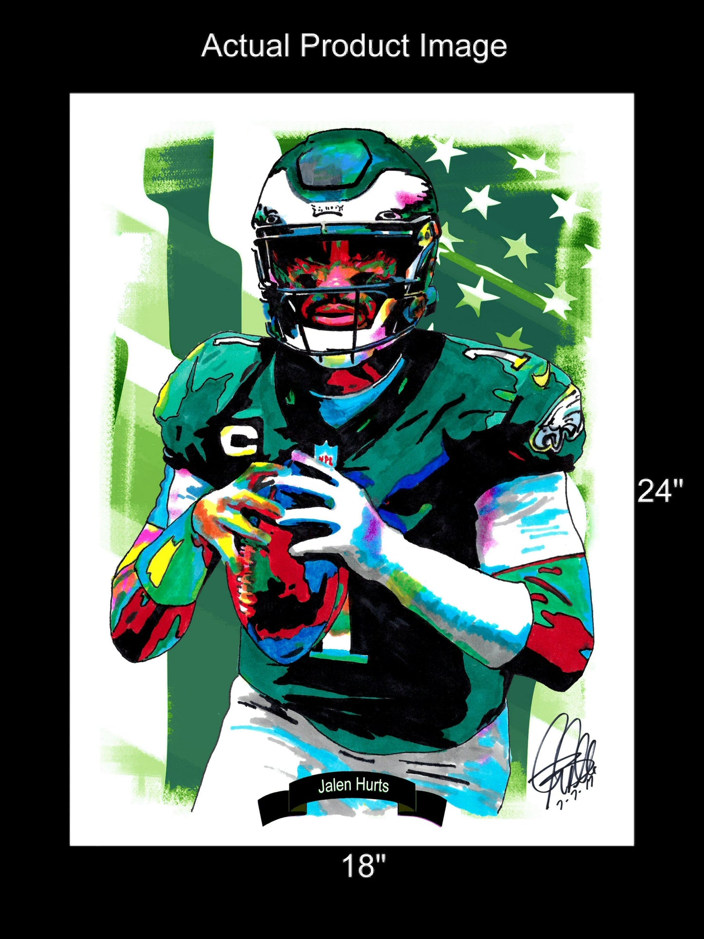 Jalen Hurts Philadelphia Eagles Football Sports Poster Print Wall Art 18x24