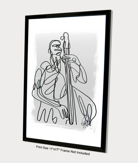 Upright Bass Player Music Poster Print Wall Art 11x17