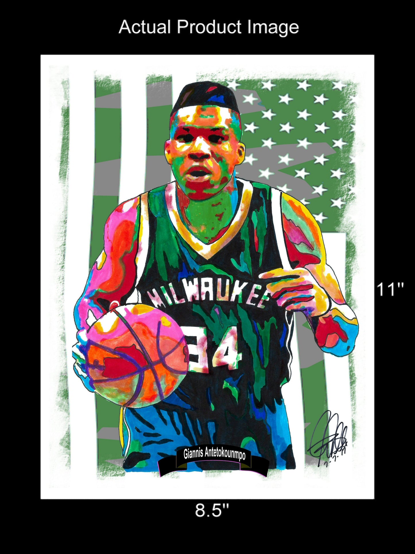 Giannis Antetokounmpo Bucks Basketball Sports Poster Print Wall Art 8.5x11