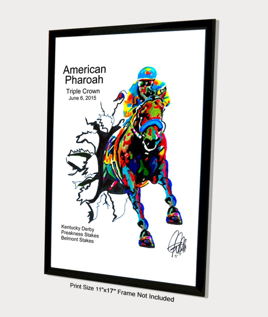 American Pharoah Triple Crown Belmont Stakes Horse Print Poster Wall Art 11x17