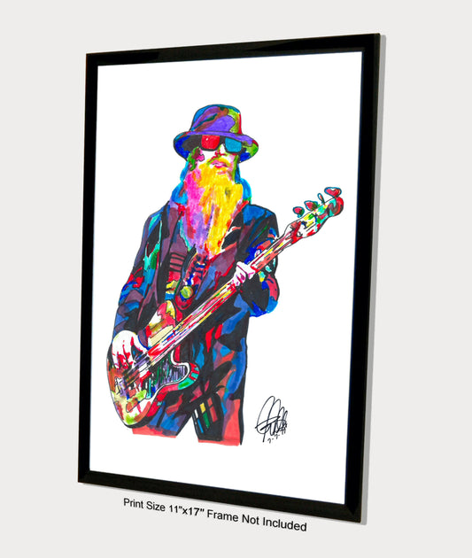 Dusty Hill ZZ Top Singer Bass Guitar Rock Music Poster Print Wall Art 11x17