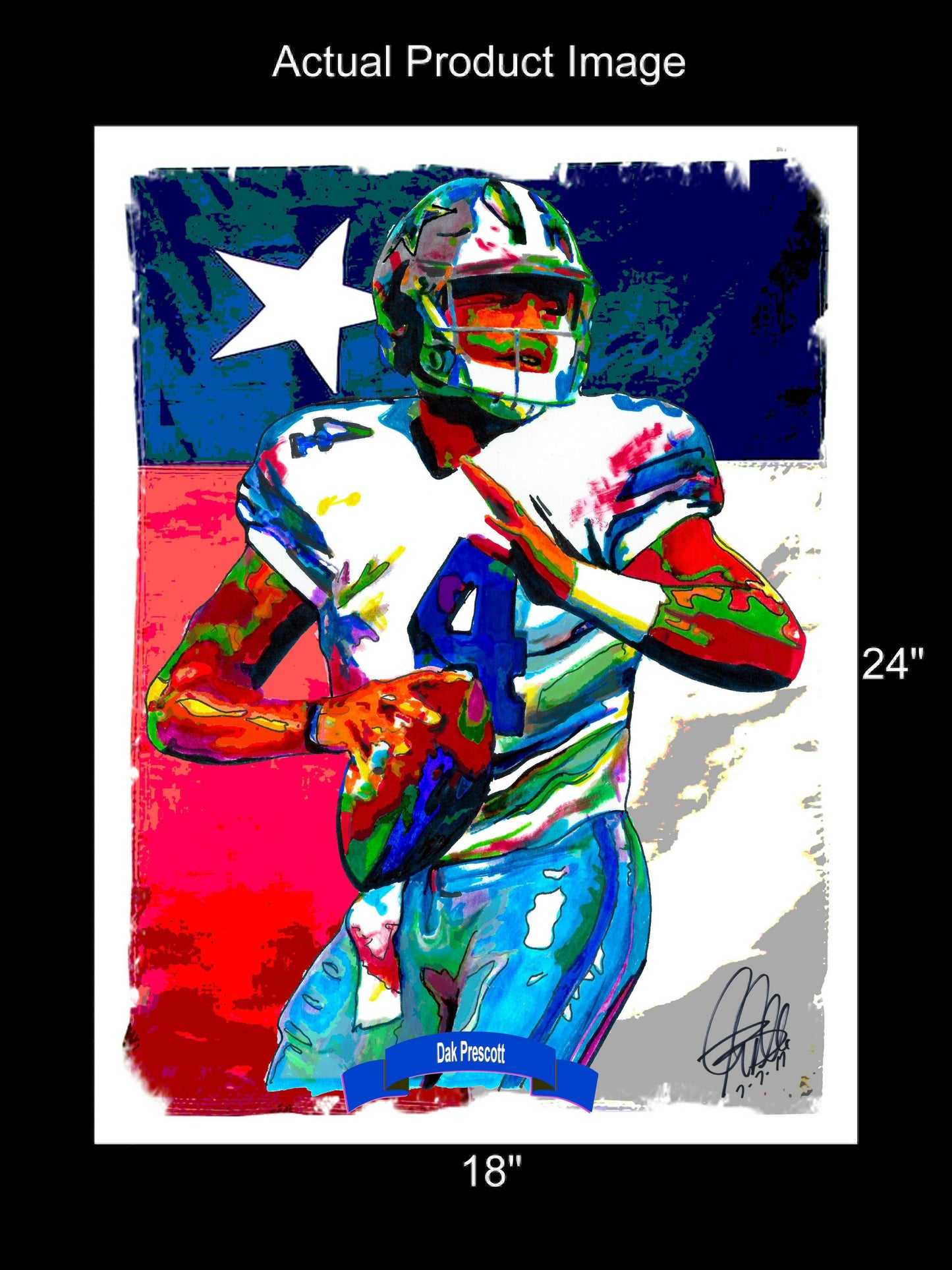 Dak Prescott Dallas Cowboys Quarterback Football Sports Poster Print Art 18x24