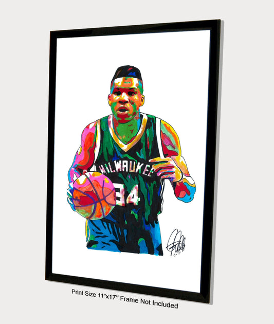 Giannis Antetokounmpo Milwaukee Bucks Basketball Poster Print Wall Art 11x17