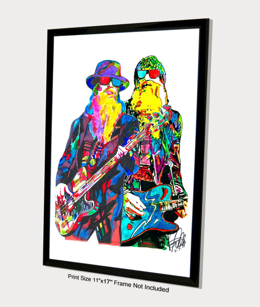 Dusty Hill Billy Gibbons ZZ Top Guitar Rock Music Poster Print Wall Art 11x17