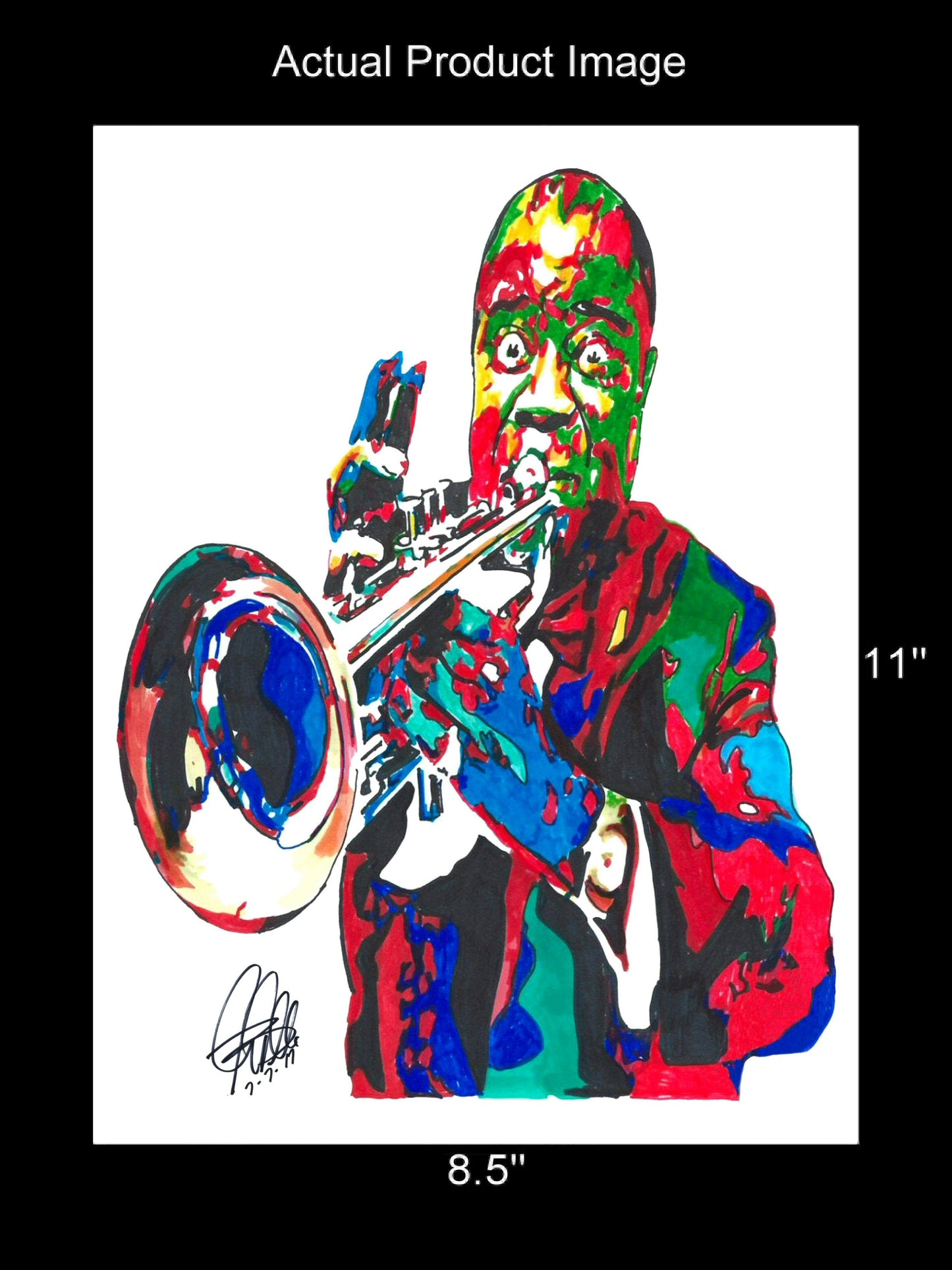 Louis Armstrong Trumpet Dixieland Music Poster Print Wall Art 8.5x11