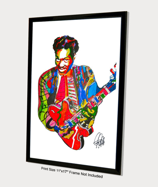 Chuck Berry Singer Guitar Music Print Poster Wall Art 11x17