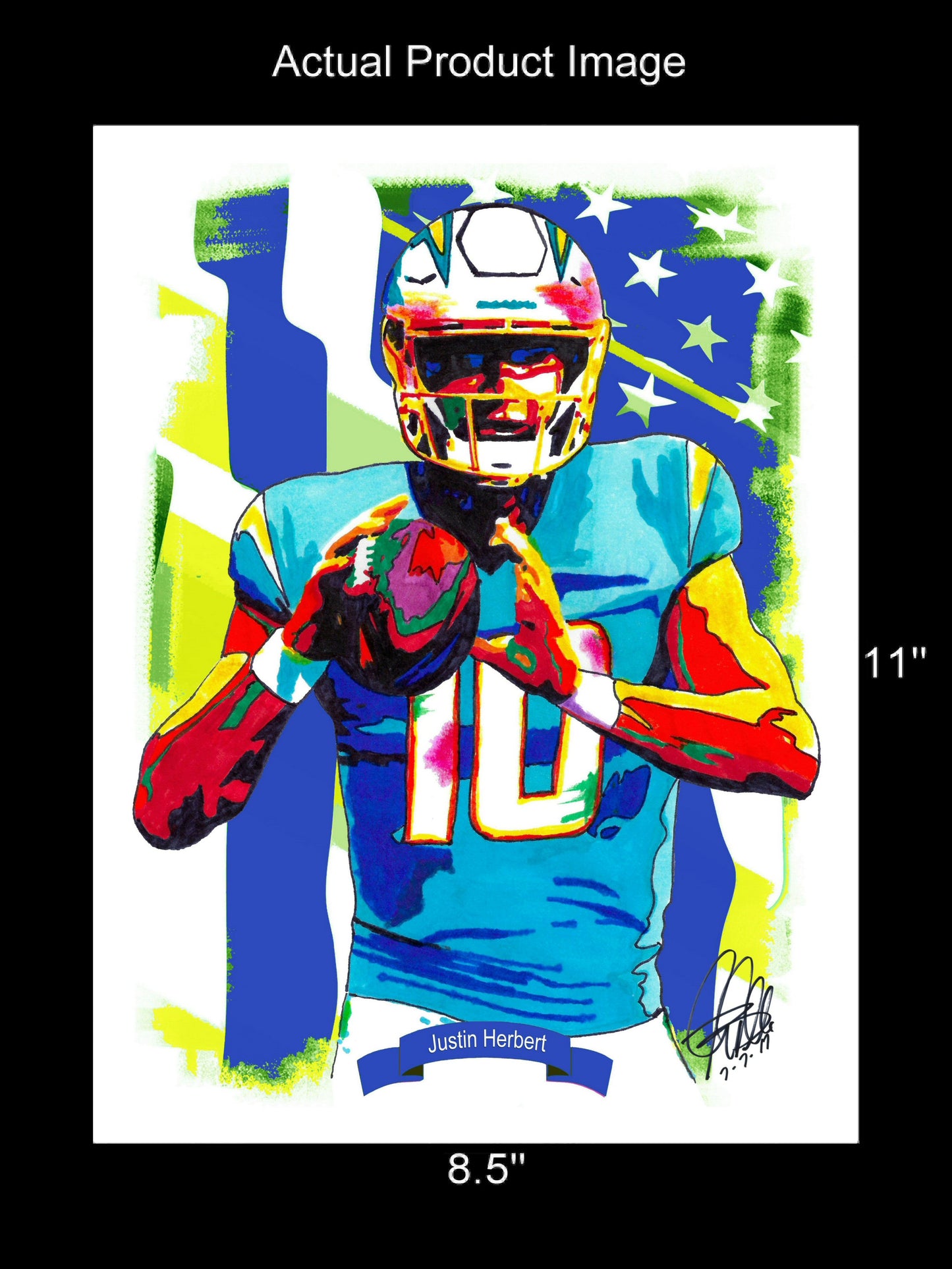 Justin Herbert Los Angeles Chargers Football Sports Poster Print Wall Art 8.5x11