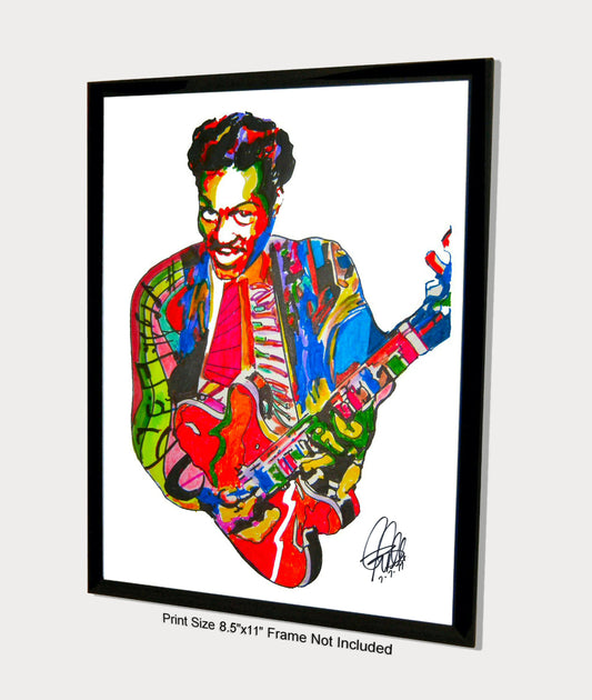 Chuck Berry Singer Guitar Music Print Poster Wall Art 8.5x11