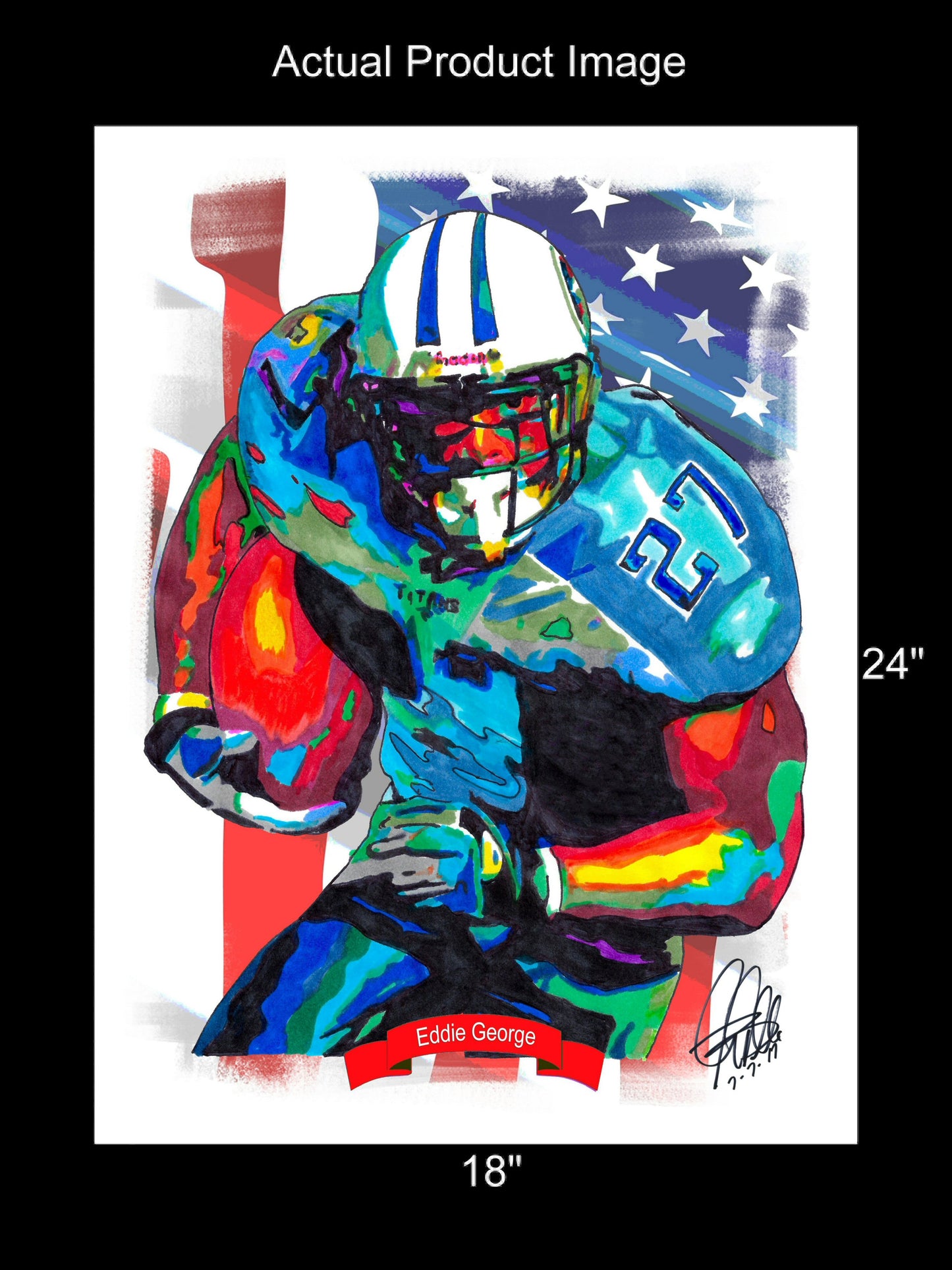 Eddie George Tennessee Titans Football Sports Print Poster Wall Art 18x24