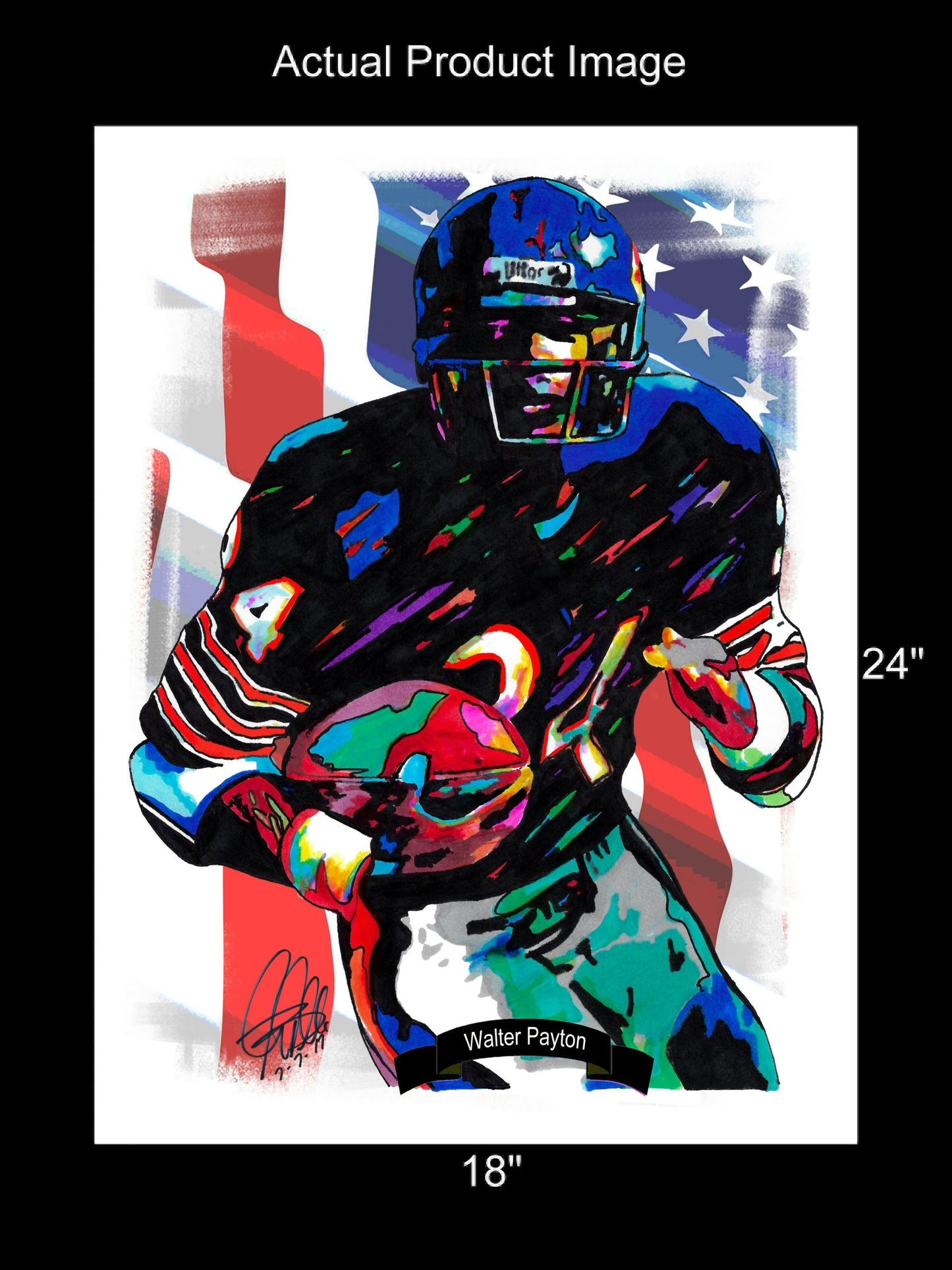 Walter Payton Chicago Bears Football Sports Print Poster Wall Art 18x24