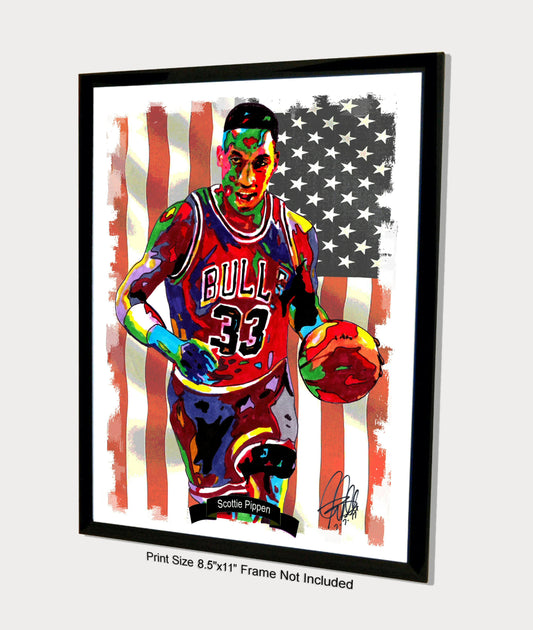 Scottie Pippen Chicago Bulls Basketball Sports Poster Print Wall Art 8.5x11