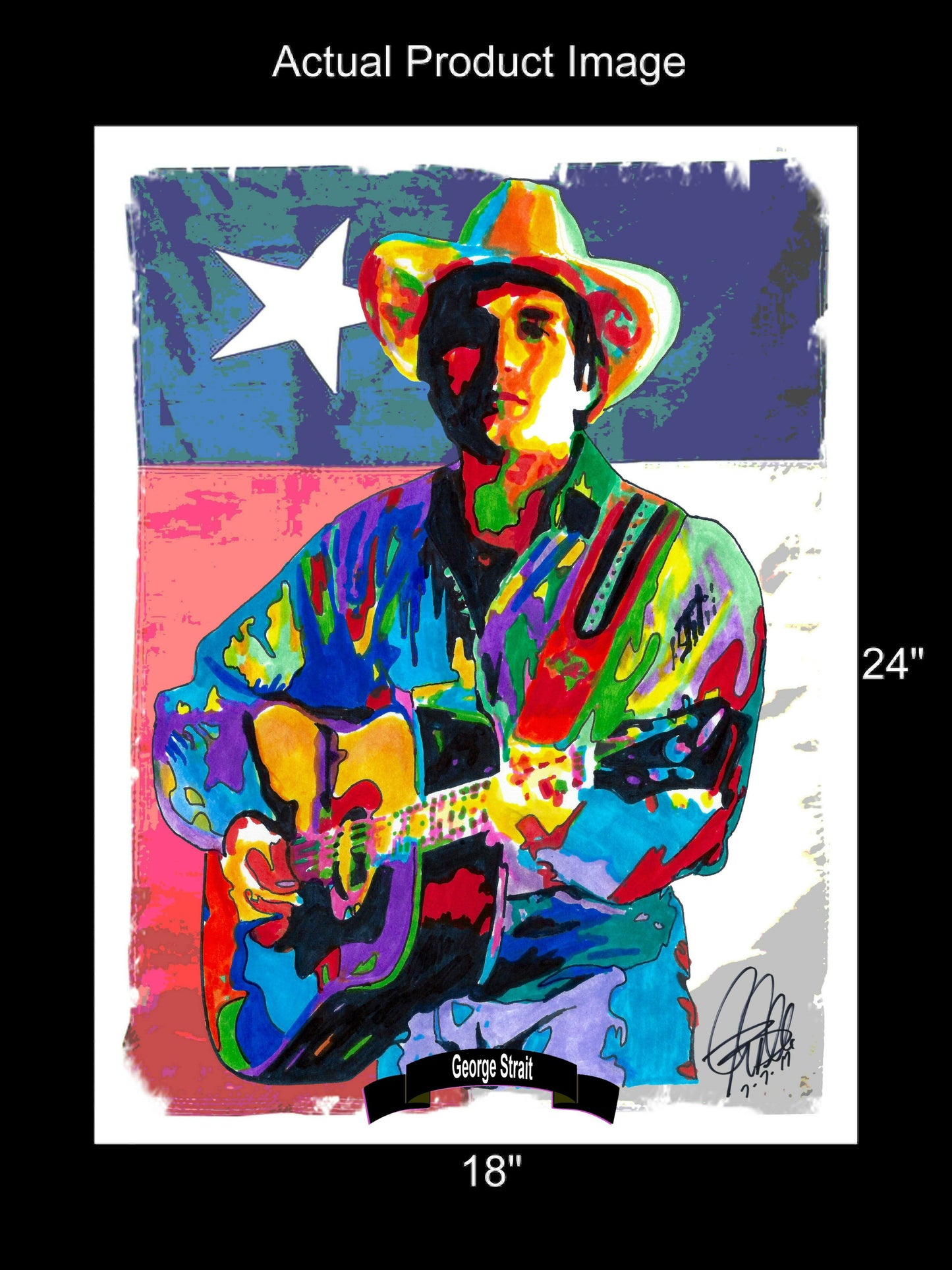 George Strait Guitar Country Music Poster Print Wall Art 18x24