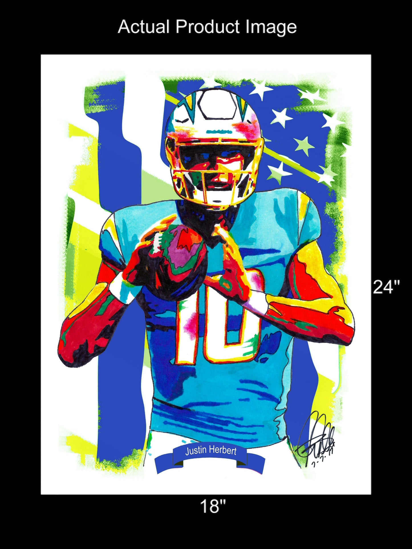 Justin Herbert Los Angeles Chargers Football Sports Poster Print Wall Art 18x24