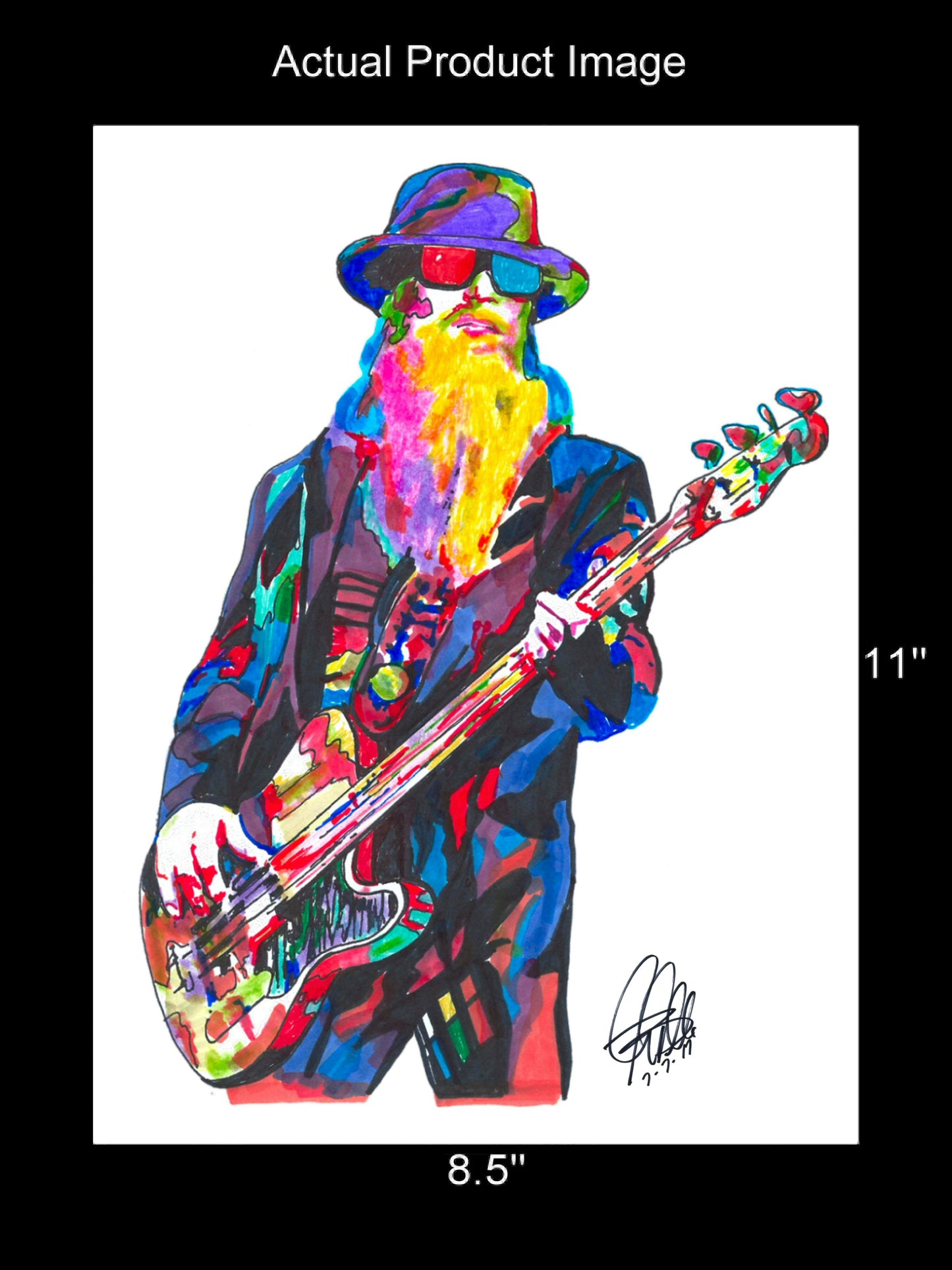 Dusty Hill ZZ Top Singer Bass Guitar Rock Music Poster Print Wall Art 8.5x11