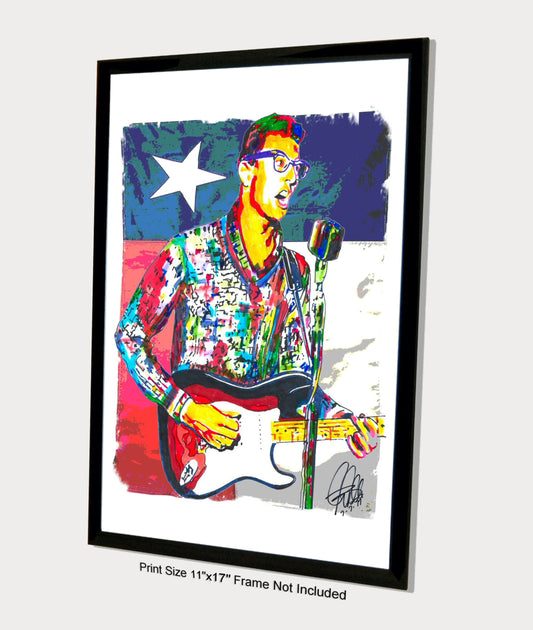 Buddy Holly Guitar Rock and Roll Music Print Poster Wall Art 11x17