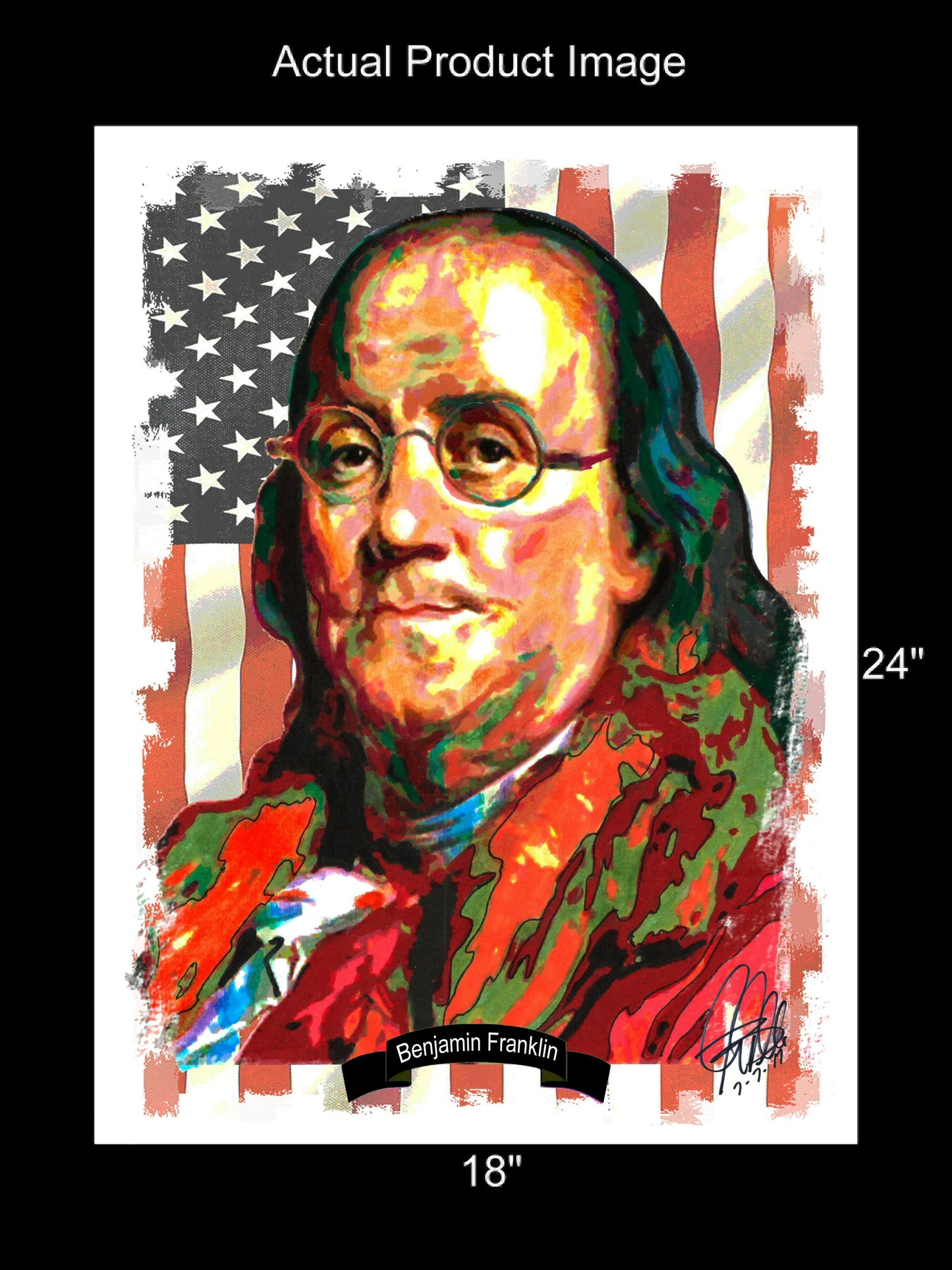 Benjamin Franklin Founding Fathers United States Poster Print Wall Art 18x24