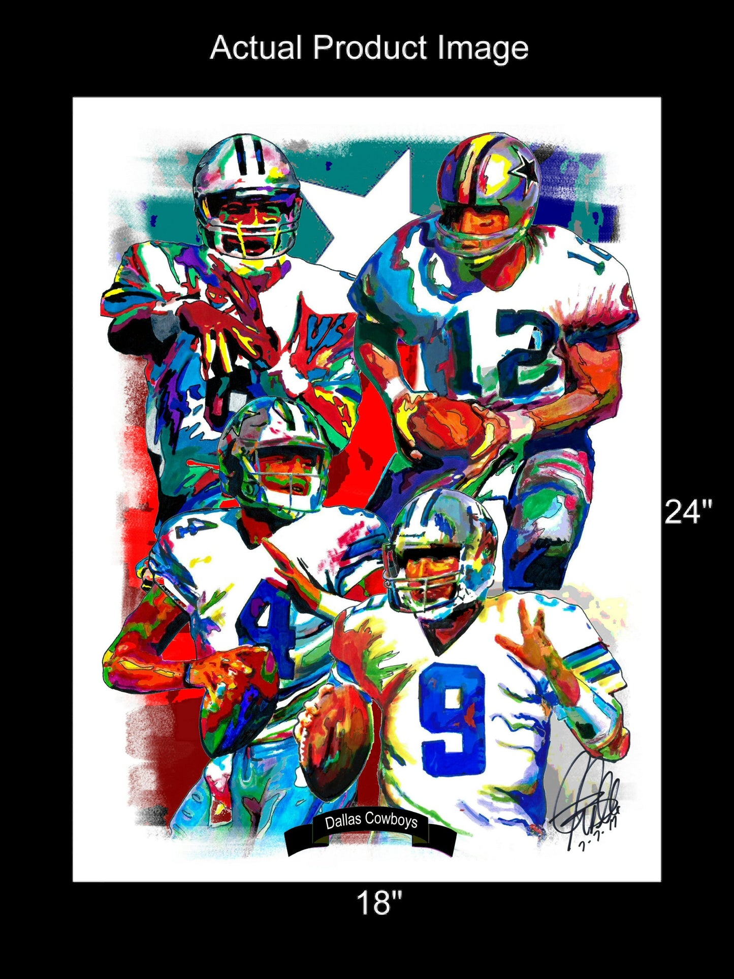 Dallas Cowboys Aikman Staubach Prescott Romo Sports Poster Print Wall Art 18x24